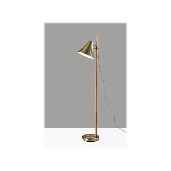 Floor Lamps Adesso Bryn 58" Wood/Antique Brass Floor Lamp With Cone Shade (3761-12) 5 Floor Lamps Adesso Bryn 58" Wood/Antique Brass Floor Lamp With Cone Shade (3761-12) - Image 3