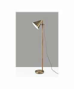Floor Lamps Adesso Bryn 58" Wood/Antique Brass Floor Lamp With Cone Shade (3761-12)