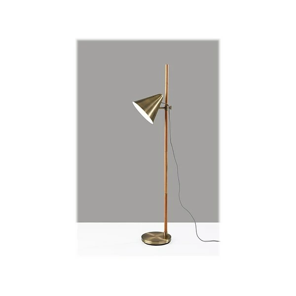 Floor Lamps Adesso Bryn 58" Wood/Antique Brass Floor Lamp With Cone Shade (3761-12) 4 Floor Lamps Adesso Bryn 58" Wood/Antique Brass Floor Lamp With Cone Shade (3761-12) - Image 2