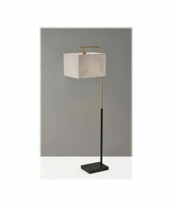 Floor Lamps Adesso Flora 60" Matte Black/Antique Brass Floor Lamp With Square Shade (4183-21)