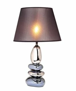 Table Lamps Elegant Designs Stacked Ceramic Table Lamp With Chrome And Metallic Blue Stones, Chrome Finish