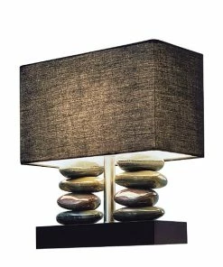Table Lamps Elegant Designs Rectangular Dual Stacked Stone Ceramic Table Lamp With Black Shade
