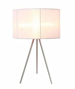 Table Lamps Simple Designs White Sheer Silk Band Tripod Table Lamp, Brushed Nickel Finish