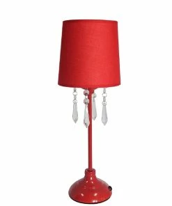 Table Lamps Simple Designs Table Lamp With Shade And Hanging Acrylic Beads, Red