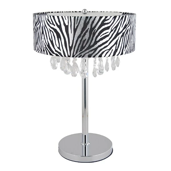 Table Lamps Elegant Designs Trendy Crystal Table Lamp With Zebra Print Drum Shade, Chrome Finish 3 Table Lamps Elegant Designs Trendy Crystal Table Lamp With Zebra Print Drum Shade, Chrome Finish