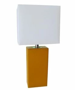 Table Lamps Elegant Designs Incandescent Leather Table Lamp, Tan (LT1025-TAN)