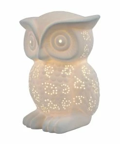 Table Lamps All The Rages Simple Designs LT3027-WHT Porcelain Owl Table Lamp, White
