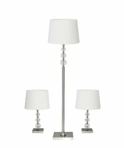 Adesso Home Floor & Table Lamps Adesso® Crystal Ball 3-Piece Lamp Set, Brushed Steel (1585-22)