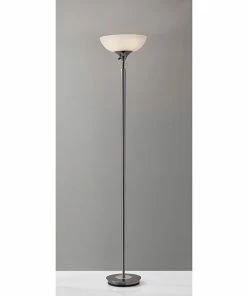 Adesso Home Floor Lamps Adesso® Metropolis 71.5"H Black Nickel 300W Torchiere With Frosted Glass Bowl Shade (5120-01)