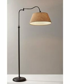 Adesso Home Floor Lamps Adesso® Rodeo 61"H Antique Bronze Swing-Arm Floor Lamp With Khaki Burlap Shade (3349-26)