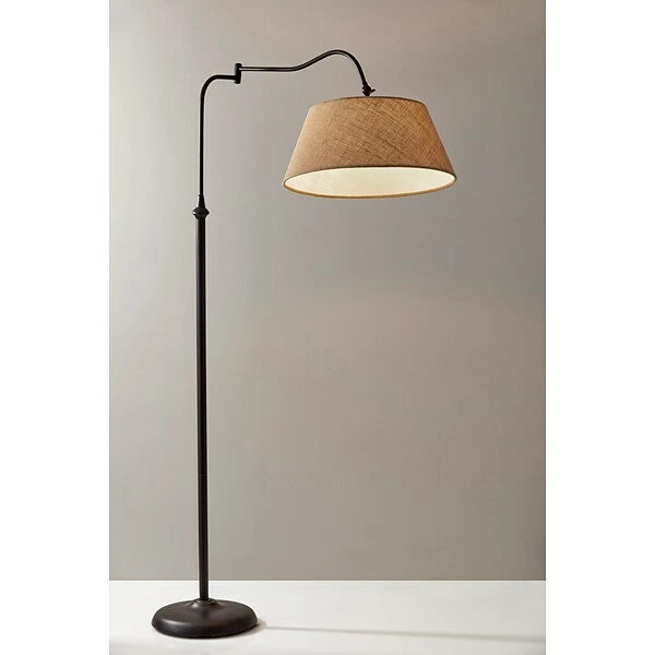 Adesso Home Floor Lamps Adesso® Rodeo 61"H Antique Bronze Swing-Arm Floor Lamp With Khaki Burlap Shade (3349-26) 3 Adesso Home Floor Lamps Adesso® Rodeo 61"H Antique Bronze Swing-Arm Floor Lamp With Khaki Burlap Shade (3349-26)