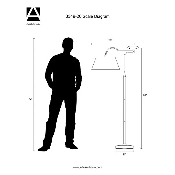 Adesso Home Floor Lamps Adesso® Rodeo 61"H Antique Bronze Swing-Arm Floor Lamp With Khaki Burlap Shade (3349-26) 6 Adesso Home Floor Lamps Adesso® Rodeo 61"H Antique Bronze Swing-Arm Floor Lamp With Khaki Burlap Shade (3349-26) - Image 4