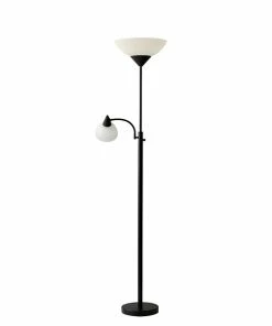 Adesso Home Floor Lamps Adesso® Piedmont 71"H Black 300W Torchiere Floor Lamp With Reading Light And White Plastic Shades (7202-01)