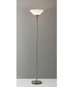 ADESSO-shop 16 Adesso Home Floor Lamps Adesso® Aries 73"H 300 W Torchiere, Brushed Steel With White Acrylic Cone Shade (7500-22)