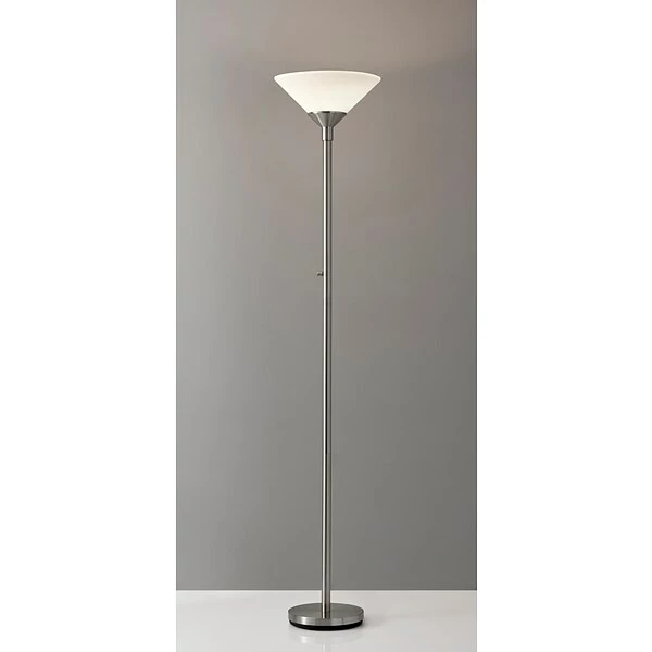 Adesso Home Floor Lamps Adesso® Aries 73"H 300 W Torchiere, Brushed Steel With White Acrylic Cone Shade (7500-22) 3 Adesso Home Floor Lamps Adesso® Aries 73"H 300 W Torchiere, Brushed Steel With White Acrylic Cone Shade (7500-22)