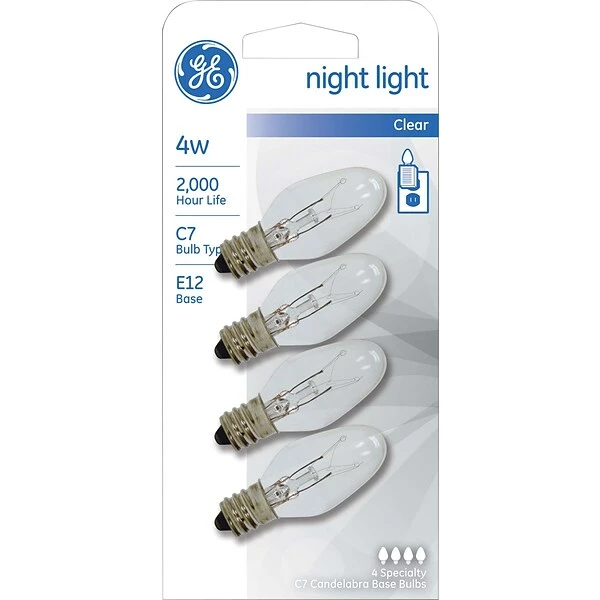 Standard Lightbulbs 4 Watt GE® Nightlight Clear C7 Lightbulb, White 3 Standard Lightbulbs 4 Watt GE® Nightlight Clear C7 Lightbulb, White
