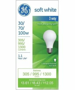 Standard Lightbulbs GE 3-Way Light Bulb, 30/70/100 Watt, Incandescent, Soft White, 1/Pk