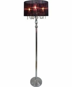 Floor Lamps Elegant Designs Sheer Black Shade Floor Incandescent Lamp With Hanging Crystals, Chrome Finish