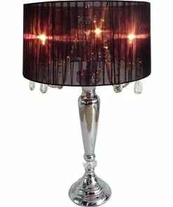 Table Lamps Elegant Designs Trendy Sheer Black Shade Table Lamp With Hanging Crystals, Chrome Finish