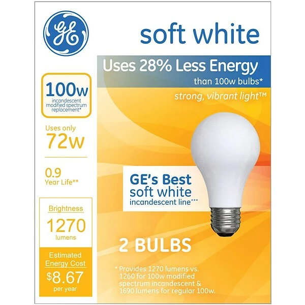GE® Halogen Bulbs GE Halogen Bulb, 72 Watt, 1270 Lumen, Soft White, 2/Pk 3 GE® Halogen Bulbs GE Halogen Bulb, 72 Watt, 1270 Lumen, Soft White, 2/Pk