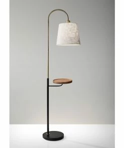 Adesso Home Floor Lamps Adesso® Jeffrey 65"H Floor Lamp With Shelf, Black And Antique Brass With Off-White Fabric Shade (3408-21)