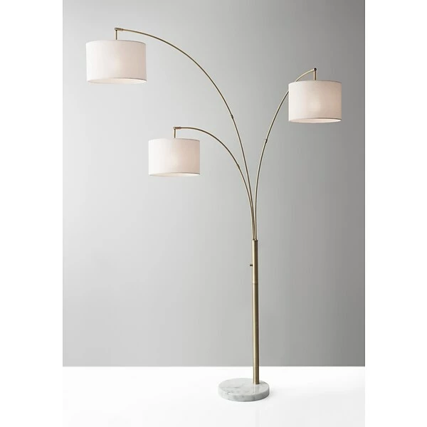 Adesso Home Floor Lamps Adesso® Bowery 74"H 3-Arm Floor Lamp, Antique Brass With Off-White Fabric Shades (4250-21) 4 Adesso Home Floor Lamps Adesso® Bowery 74"H 3-Arm Floor Lamp, Antique Brass With Off-White Fabric Shades (4250-21) - Image 2