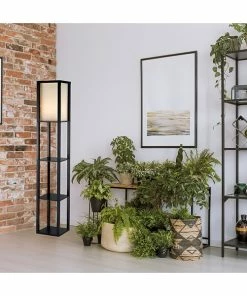 Adesso Home Floor Lamps Adesso® Titan 72"H Black Shelf Floor Lamp With Off-White Fabric Shade (3193-01)