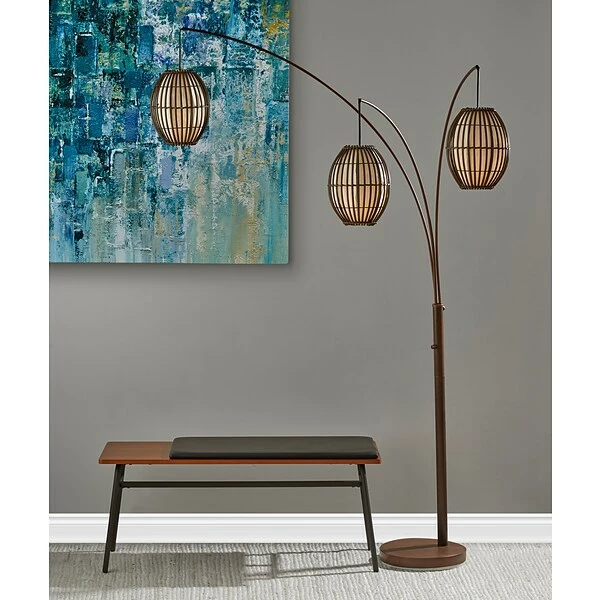 Adesso Home Floor Lamps Adesso® Maui 82"H Antique Bronze 3-Arm Arc Floor Lamp With Brown Barrel Shades (4026-26) 8 Adesso Home Floor Lamps Adesso® Maui 82"H Antique Bronze 3-Arm Arc Floor Lamp With Brown Barrel Shades (4026-26) - Image 6