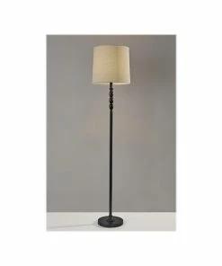 Floor Lamps Simplee Adesso William 58" Glossy Black Floor Lamp With Drum Shade (1571-01)