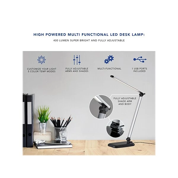 Desk Lamps Simplee Adesso Lennox LED Desk Lamp, 25", Matte Silver/Glossy Black (SL4903-01) 4 Desk Lamps Simplee Adesso Lennox LED Desk Lamp, 25", Matte Silver/Glossy Black (SL4903-01) - Image 2