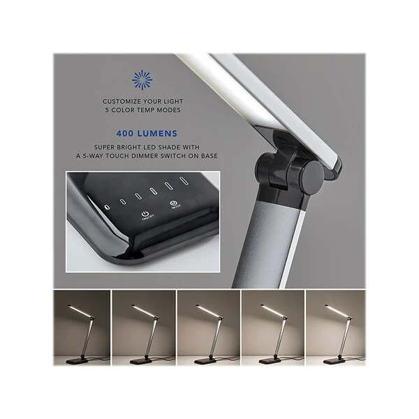 Desk Lamps Simplee Adesso Lennox LED Desk Lamp, 25", Matte Silver/Glossy Black (SL4903-01) 5 Desk Lamps Simplee Adesso Lennox LED Desk Lamp, 25", Matte Silver/Glossy Black (SL4903-01) - Image 3