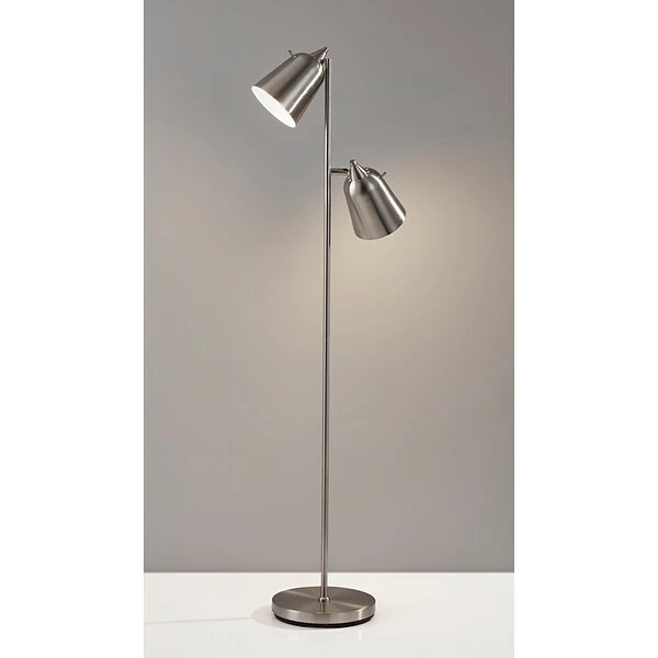 Floor Lamps Adesso Malcolm 57.5"H Brushed Steel Floor Lamp With Cone Shades (3237-22) 3 Floor Lamps Adesso Malcolm 57.5"H Brushed Steel Floor Lamp With Cone Shades (3237-22)