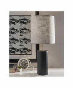 Table Lamps Adesso Dean Interchangeable Table Lamp, Black Poplar Wood/Antique Brass (1507-01)
