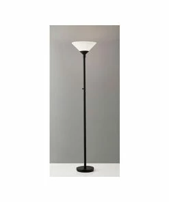 ADESSO-shop 14 Adesso Home Floor Lamps Adesso® Aries 73"H 300 W Torchiere, Black With White Acrylic Cone Shade (7500-01)