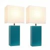Table Lamps Elegant Designs Incandescent Leather Table Lamp Set, Teal (LC2000-TEL-2PK)