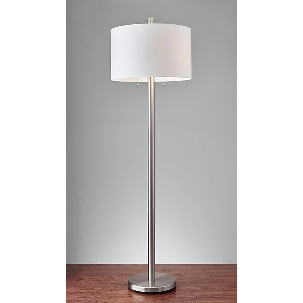 Adesso Home Floor Lamps Adesso® Boulevard 61"H Floor Lamp, Brushed Steel With White Drum Shade 3 Adesso Home Floor Lamps Adesso® Boulevard 61"H Floor Lamp, Brushed Steel With White Drum Shade