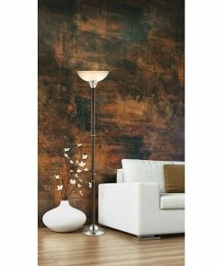 ADESSO-shop 12 Adesso Home Floor Lamps Adesso® Alta 71"H 300W Torchiere, Walnut With Frosted Glass Bowl Shade (7207-15)