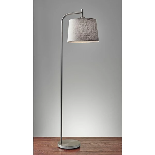 Adesso Home Floor Lamps Adesso® Blake 58"H Floor Lamp, Brushed Steel With Grey Fabric Drum Shade (4071-22) 3 Adesso Home Floor Lamps Adesso® Blake 58"H Floor Lamp, Brushed Steel With Grey Fabric Drum Shade (4071-22)